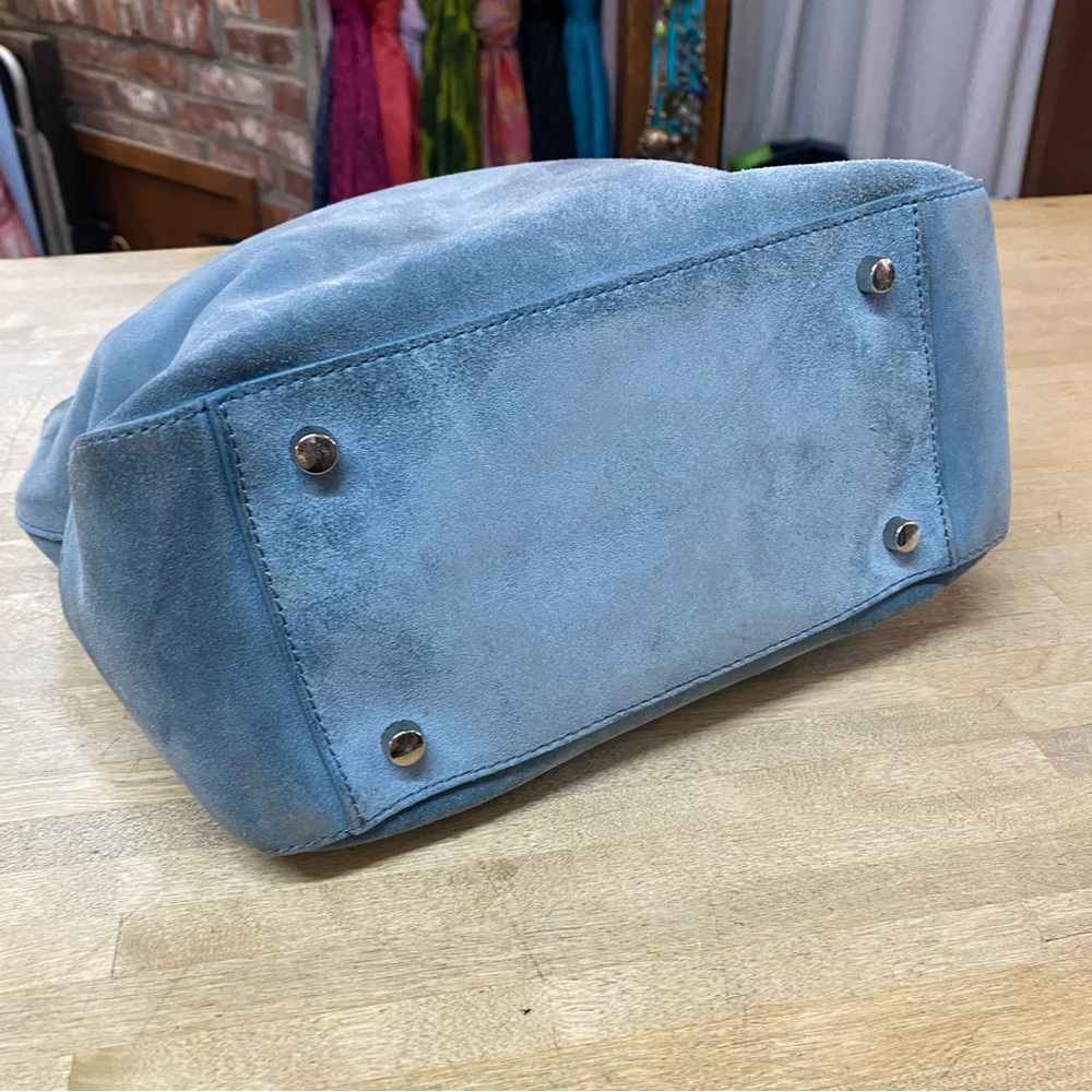 BRANDON BLACKWOOD Blue Suede Satchel Crossbody - Picture 3 of 11